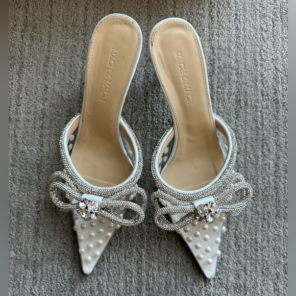 MACH & MACH 65 MM DOUBLE BOW PEARL EMBELLISHED PVC MULES - Picture 5 of 8